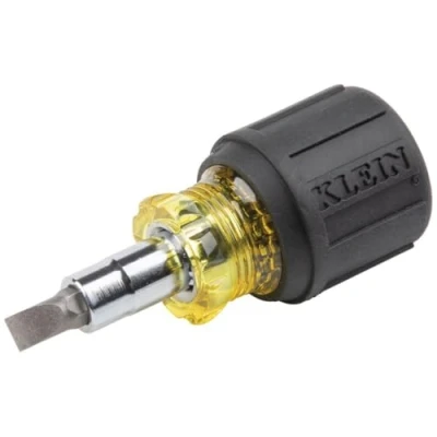 Image of Klein Tools 32561 Stubby Screwdriver and Nut Driver with 6 in 1 Multi Bits, #2 Phillips, 3/16 Inch Slotted, 1/4 5/16 Inch, Black Yellow