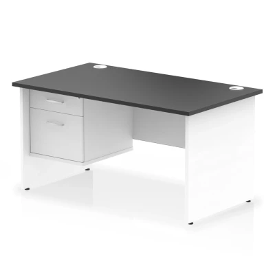 Image of Impulse 1400x800 Desk Black/White Panel End Leg 1x2 Drawer Fixed Ped