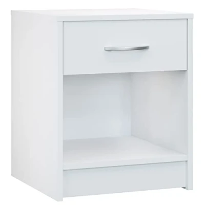 Image of CASARIA® Hamburg Bedside Table Modern Nightstand with Drawer and Open Shelf 50cm Height Storage 50x40x35cm Chrome Handle Bedroom Cabinet Cherry Wood Effect