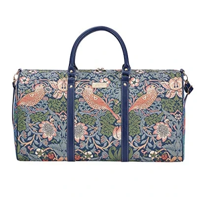 Image of Signare Tapestry Large Duffel Bag Overnight Bags Weekend for Women (William Morris Strawberry Thief Blue, BHOLD STBL)
