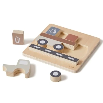 Image of FLEXA Truck Puzzle for Kids, 10 piece Wooden Puzzle, Toddler Puzzles, Montessori Development &amp; Educational Toy Children, Puzzles 2+ year old