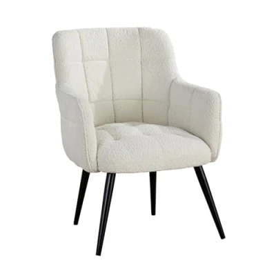 Image of Home Source Luxe Armchair Boucle Cream Teddy Fur Living Room Accent Occasional Furniture, Wing Back