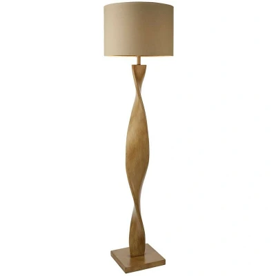 Image of Abia Floor Lamp Oak Effect Resin, Natural Linen Shade