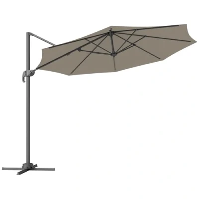 Image of Outsunny 3 x 3(m) Cantilever Parasol with Cross Base, Garden Umbrella 360 Rotation, Crank Handle and Tilt for Outdoor, Light Grey