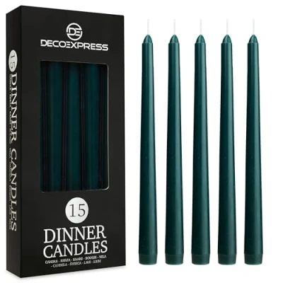 Image of Deco Express Dinner Candles Pack of 6, 10, 15 or 50 Tapered Non Drip Long Lasting 8 Hours, Unscented (Green Pack)