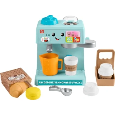 Image of Fisher Price Toddler Toy Laugh &amp; Learn Serve Coffee Café Playset with Smart Stages 10 Pretend Play Pieces for Ages 18+ Months, HTW96