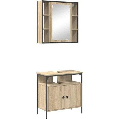 Image of vidaXL 2 Piece Bathroom Cabinet Set Sonoma Oak Engineered Wood