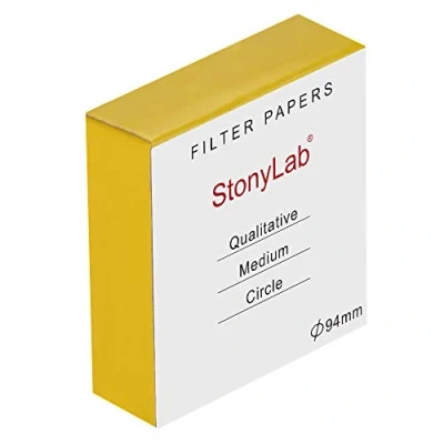 Image of StonyLab Qualitative Filter Paper Circles, 94mm Diameter Cellulose with 20 Micron Particle Retention Medium Filtration Speed, Pack of 100