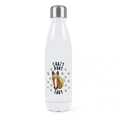 Image of Crazy Pony Lady Stars Double Wall Water Bottle Insulated Stainless Steel Sports Drinks 500ml White