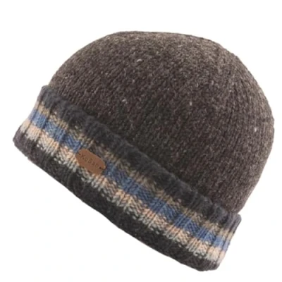 Image of Kusan 100% New Zealand Wool Beanie, Full Fleece Lining, One Size, Navy Blue (UK, Alpha, Charcoal Stripe)