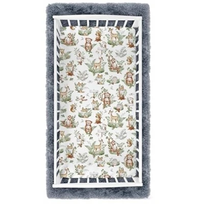 Image of BABYMAM 120x60cm Fitted Sheet 100% Cotton for Baby Cot Animals in the Forest