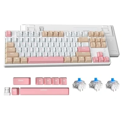 Image of ATTACK SHARK AK871 TKL Hot Swappable Mechanical Keyboard with Blue Switches, 87Keys Compact Gaming Keyboard, ABS Keycaps,Magnetic Cover,Support Bluetooth/2.4G,for Mac/Windows/Android (White)