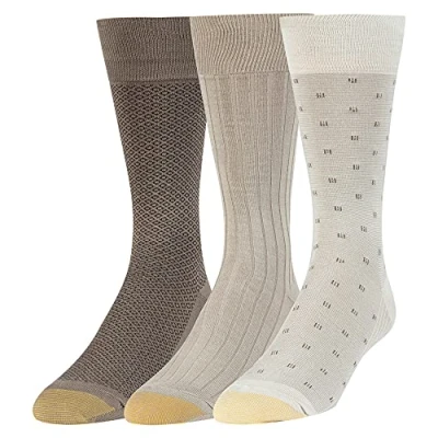Image of Gold Toe Men&#039;s Dress Crew Socks, 3 Pairs, String/Driftwood, Large (Pack of 3)