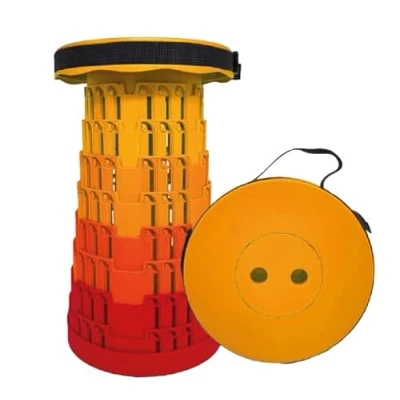 Image of Portable Telescopic Stool, Folding Stool with adjustable height, Lightweight for Outdoor Camping BBQ Fishing Hiking Gardening picnic festival or Indoor, weight capacity 330 lb, Orange to Red