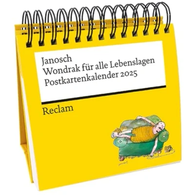 Image of Janosch: &#039;Wondrak Für alle Lebenslagen&#039; (Postkartenkalender 2025) mit Zitaten und Illustrationen von Aufstellkalender Spiralbindung ... Fans Janosch Wondrak
