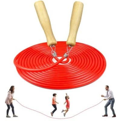 Image of LeapBeast Groups Rope Skipping, Multiplayer skipping Best Team Long Jump with Wooden Handle for School Sport and Outdoor Activity 5Meters 7Meters 10Meter (C Mod. Red, 10M)