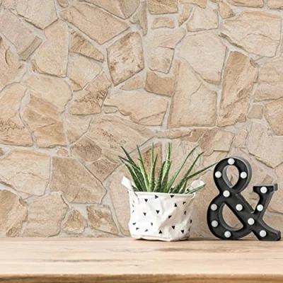 Image of A.S. Création Bricks &amp; Stones 389329 Non Woven Wallpaper Natural Stone 10.05 m x 0.53 Made in Germany Beige Brown