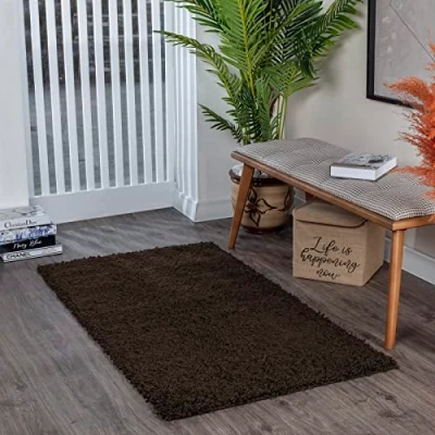 Image of Livabliss Home Shaggy Rug Modern Runner Rugs Living Room, Hallway 80x150 cm, Soft for Bedroom Neutral Boho Fluffy Rug, Easy Care Plush Thick Pile Brown