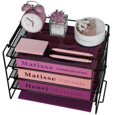 Image of ideallife Metal Desk Organizer Tray 4 Tier Stackable Letter Tray, Office Paper File Trays, Sorter for A4 Supplie, School, Home