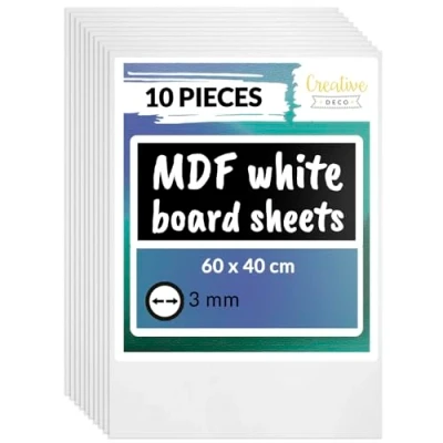 Image of Creative Deco 10 x White MDF Board Sheet 600 400 3 mm Wooden Blank for Drawing, Home Decor, Art and Craft, Painting, DIY Projects, Laser Cutter, Pyrography