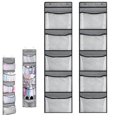 Image of Nadiaen Over Door Storage Organiser 2 Pack Hanging with 5 Pockets Back of Large Capacity Shelves for Toys Bedroom, Bathroom, Closet, Wardrobe