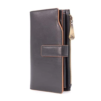 Image of Catwalk Collection Handbags Ladies Large Leather Purse Women&#039;s 20 Credit Card Wallet with Phone &amp; Coin Pocket RFID Stella Black