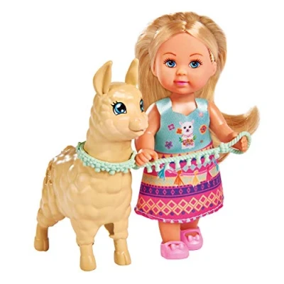 Image of Simba Evi Love 105733497 Doll in Cute Outfit with Alpaca and Lead, 12 cm, for Children from 3 Years