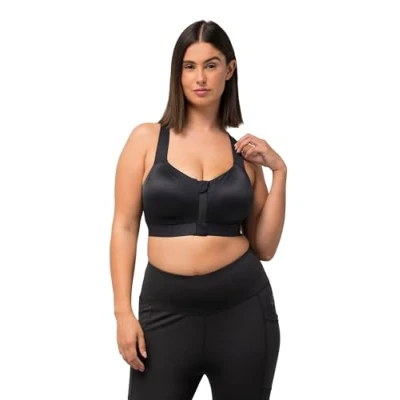 Image of Ulla Popken Women&#039;s Sport BH, ohne Bügel, Front und Rückenverschluss Bra, Schwarz, 44 D