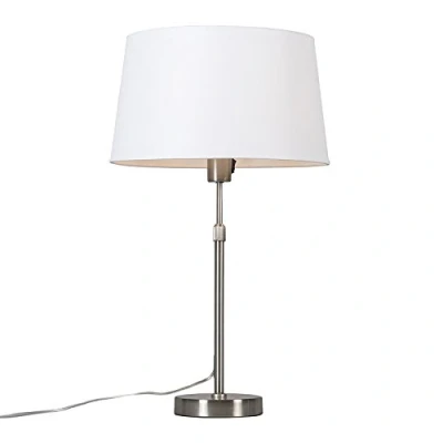Image of Qazqa Table lamp I Light Steel Nickel Matt Satin with Shade White 35 cm Adjustable Parte Modern Suitable for LED E27 1 Living Room Bedr