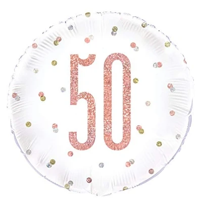 Image of Dazzling Rose Gold 50th Birthday Glitz Round Foil Balloon (45cm) Perfect for Birthday, Annivesaries &amp; Memorable Celebrations 1 Pc