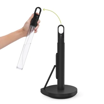 Image of simplehuman Standing Paper Towel Holder with Spray Pump, Black Stainless Steel