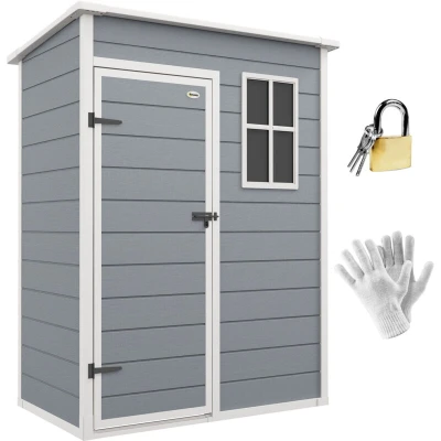 Image of Outsunny 5&#039; x 3&#039; Garden Shed with Floor Lockable Door Window and Vent Grey 845 954V00GY