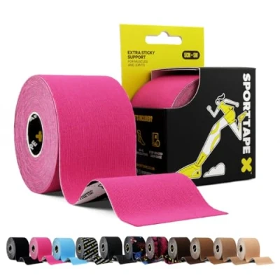 Image of SPORTTAPE Kinesiology Tape 5cm x 5m Roll Pink Physio &amp; Sports Injury Muscle for Shoulder, Knee, Ankle, Shin Splints, Joint Body Support Waterproof Hypoallergenic Kinetic