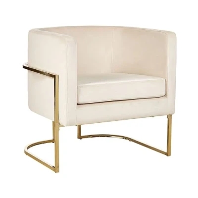 Image of Beliani Modern Glam Round Back Armchair Decorative Taupe Velvet Golden Frame Sirkka