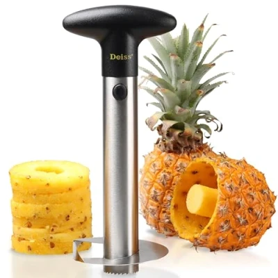 Image of Deiss PRO Pineapple Corer — 2 in 1 Stainless Steel Cutter &amp; Makes Perfect Rings and Cubes Without a Mess Dishwasher Safe