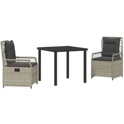 Image of vidaXL 3 Piece Garden Dining Set Light Grey Poly Rattan