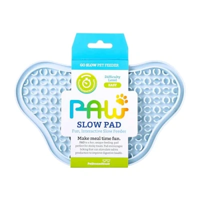 Image of PetDreamHouse PAW Slow Lick Pad Non Slip Mat for Dogs &amp; Cats, Anxiety Relief, Durable TPE, Suction Cup Grip, Dishwasher Safe Baby Blue