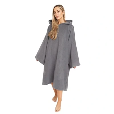 Image of OHS Towel Poncho Adult Hooded Large Bath Swim Surf Beach Absorbent Dry Microfiber Changing Robe for Men Boys Quick Dry, Charcoal Grey