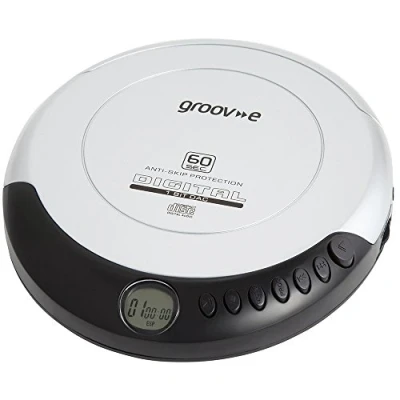 Image of groov e RETRO Compact CD Player Personal Music with R &amp; RW Playback Anti Skip Protection, Programmable Tracks Earphones Included Micro USB or Battery Powered Silver