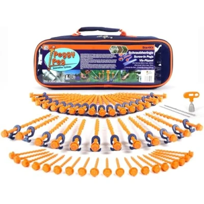 Image of Peggy Peg Ground Pegs StartKit with Tent &amp; Combi Tool Screw in for Soft to Hard (incl. Pre drillers) Ideal Camping Outdoor Fixing