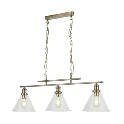 Image of Pyramid 3 Light Pendant Antique Brass, Glass Shade, E27