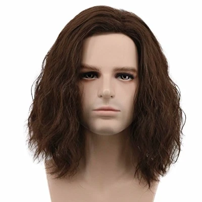 Image of Karlery Men Fluffy Short Curly Brown Wig Halloween Cosplay Anime Costume (1)