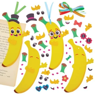 Image of Baker Ross FN174 Banana Mix &amp; Match Bookmark Kits Pack of 8, World Book Day Kits, Making for Kids