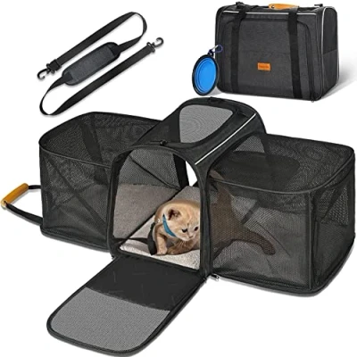 Image of Morpilot Pet Carrier Bag Expandable, Portable Cat Top Opening, Breathable Mesh, Foldable Transport for Dogs and Cats, with Shoulder Strap Bowl, Grey