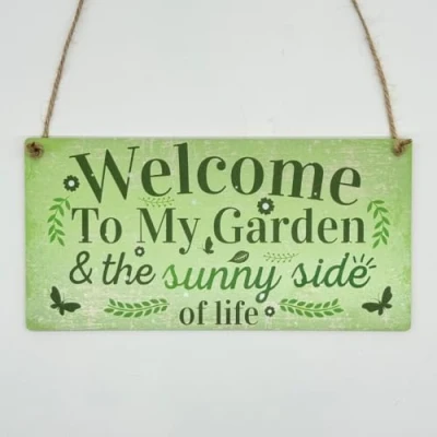Image of Second Ave Welcome to My Garden Wooden Hanging Rectangle Home Friend Sign Plaque