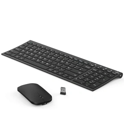 Image of seenda WGJP 031B Wireless Keyboard Mouse Set, Ultra Thin Compact Rechargeable Aluminum Full Size Computer &amp; Combo UK QWERTY Layout for Office, Home, Business, Black