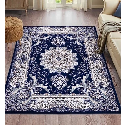 Image of householdfurnishing Vintage Traditional Rug Floral Pattern Carpet Bedroom Mat Living Room Rugs Exquisite Persian Style Wide Area Hallway Runner (Blue, 240 X 320 cm Large Rug)