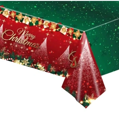 Image of Christmas Table Cloth 54x108&quot; Xmas Red Snowflake Decorated Merry Cover,Christmas Decoration Rectangular Wipe Clean Tablecloth Holiday Tableware Accessories PVC Reusable