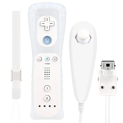 Image of OSTENT Motion Sensor Remote Controller + Wired Nunchuck Combo Compatible for Nintendo Wii Console Color White