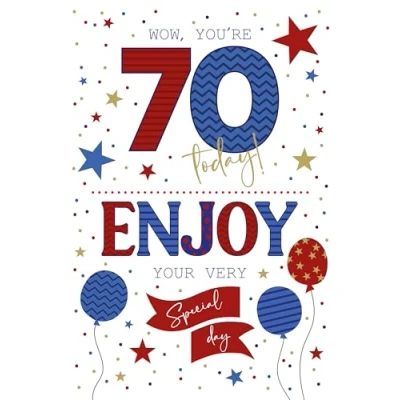 Image of Cherry Orchard 70th Birthday Card Stars &amp; Dots Gold Foil Embossed Finish